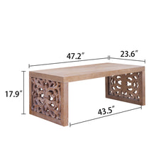 Load image into Gallery viewer, Rustic Carved Wood Coffee Table, Handcrafted Look With Ornate Side Panels
