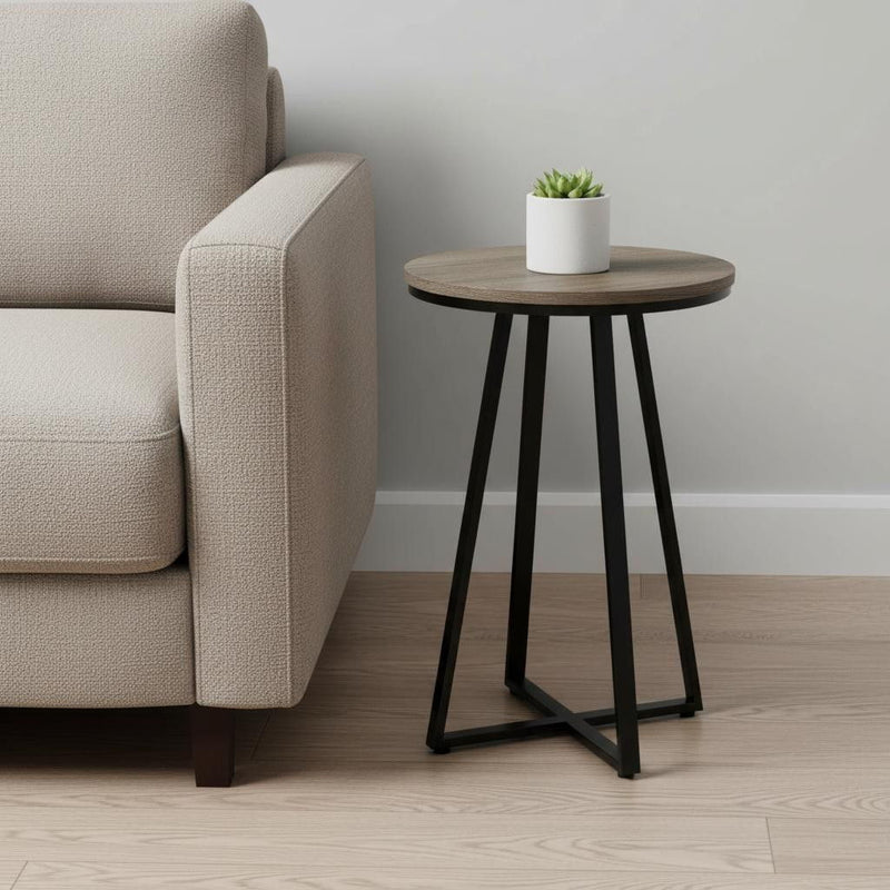 Taupe Round End Table - Black And Deep