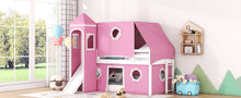 Load image into Gallery viewer, Twin Size Bunk Bed with Slide Pink Tent and Tower - Pink
