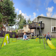 Load image into Gallery viewer, Interesting Six Function Swingset With Net Swing Metal Plastic Safe Swing Set 440Lbs For Outdoor Playground For Age 3+ With 31.5&quot; Net Swing - Gray / Blue
