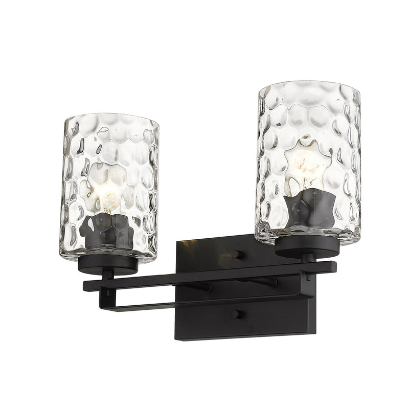 Metal And Pebbled Glass Two Light Wall Sconce - Black