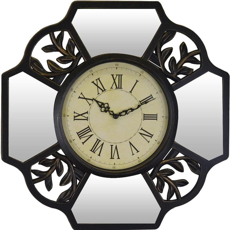 Heavy Duty Plastic Silent Analog Ornate Hexagon Wall Clock - Black / Silver