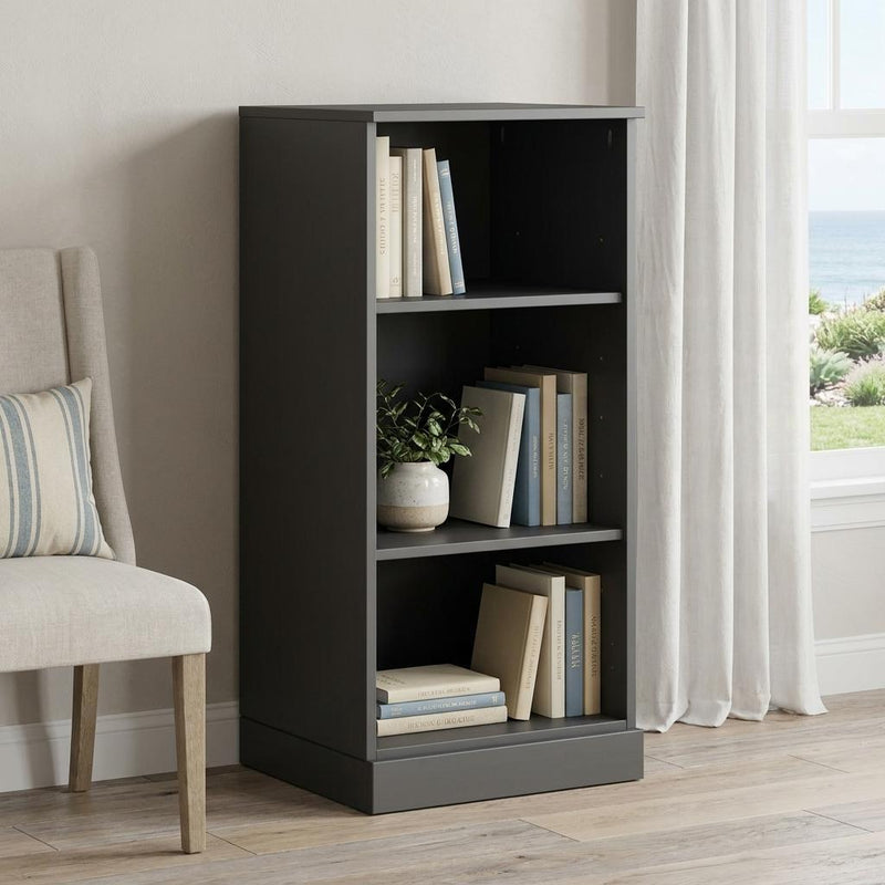Solid Wood Adjustable Three Tier Library Bookcase - Gray