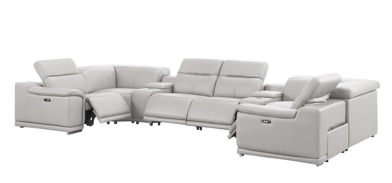 Leather Modular U Shaped Eight Piece Corner Sectional With Console - Ash / Gray