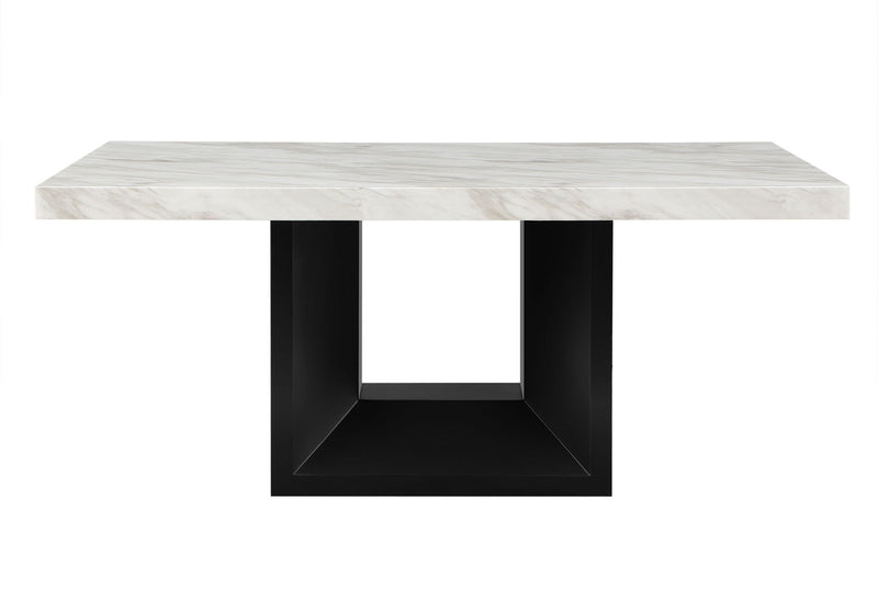 70" Faux Marble And Wood Pedestal Base Dining Room Table - White