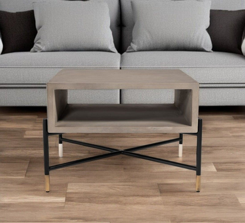 Modern Concrete Metal Coffee Table - Gray And Black