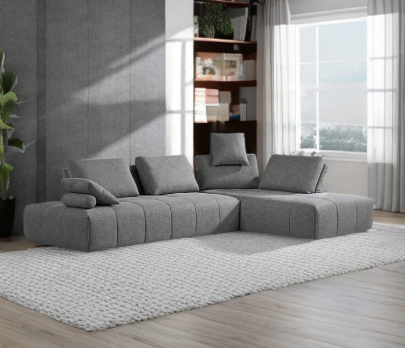 Polyester Modular L Shaped Two Piece Sofa Chaise Sectional Toss Pillows - Gray