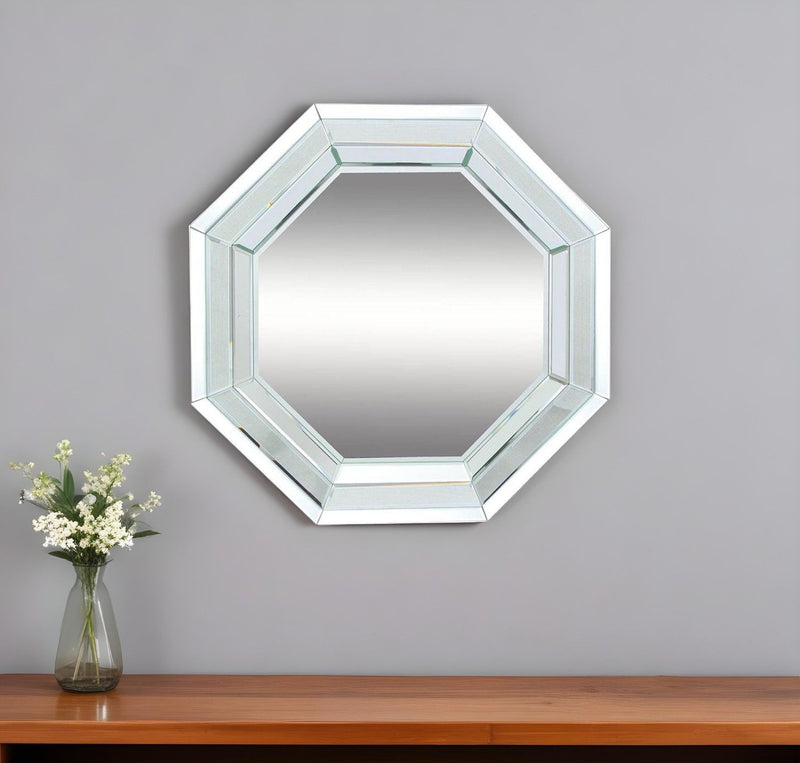 28" Octagon Glass Framed Accent Mirror - Silver