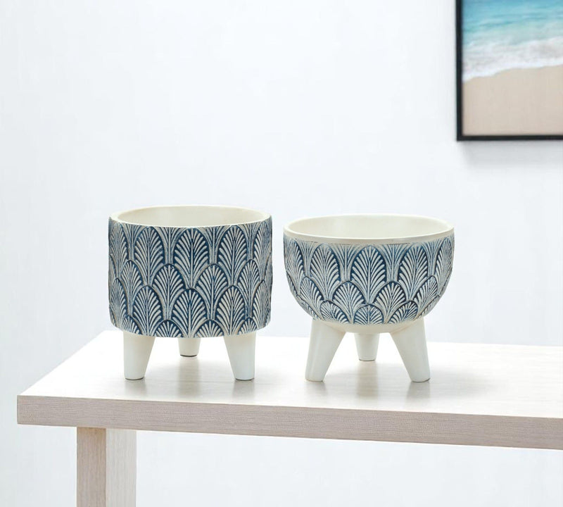 Poly Geometric Pot Planters (Set of 2) - Blue / White