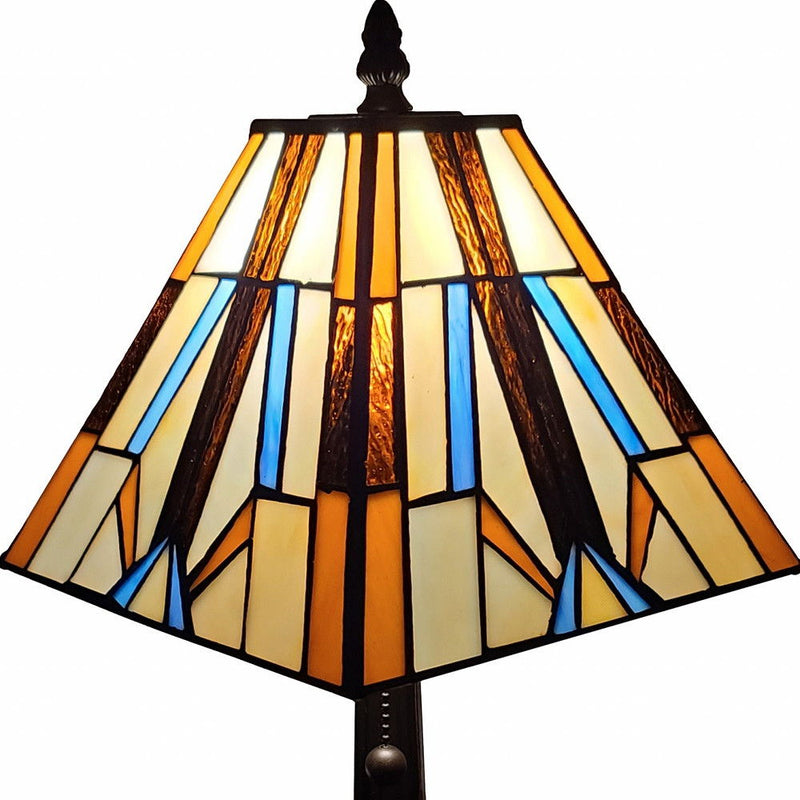 Metal Candlestick Table Lamp With Orange And Ivory Empire Shade - Dark Brown