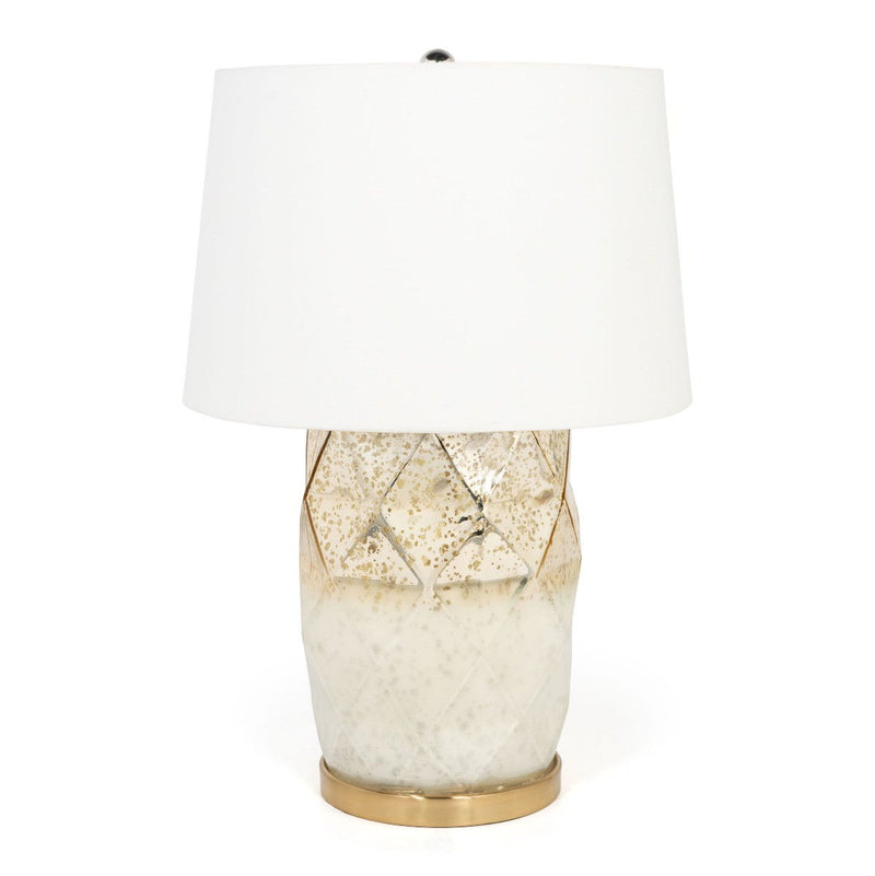 Mercury Glass Table Lamp With White Cone Shade - White And Gold