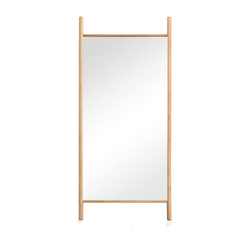 71" Solid Wood Ladder Leaning Framed Full Length Mirror - Natural