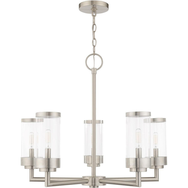 21'' Five-Light Dimmable Chandelier With Shades - Nickel
