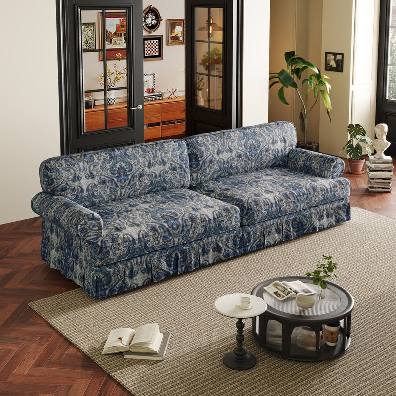 Luxuriously Comfortable Cloud Couch With Elegant Rolled Arms & Pleated Skirt Design