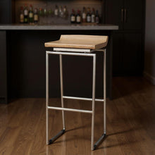 Load image into Gallery viewer, 31" Solid Wood And Iron Low Back Bar Height Bar Chair - Silver / Natural
