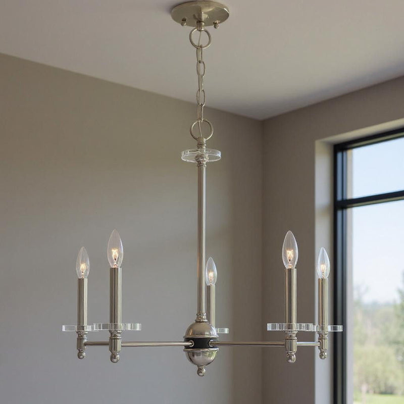 22'' 5-Light Dimmable Chandelier With Shades - Nickel