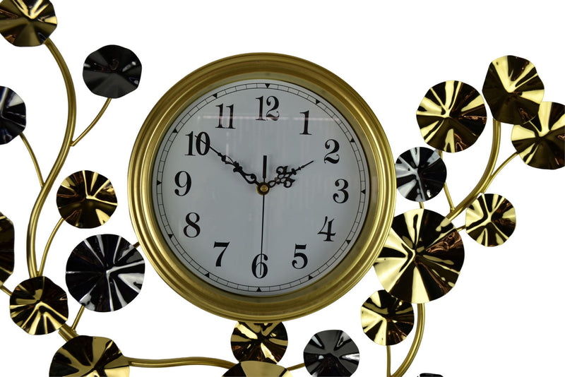 Silent Analog Floral Novelty Wall Clock (626362) - Gold / Silver / White