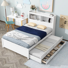 Load image into Gallery viewer, Full Size Platform Bed With Trundle, Drawers, USB Ports And Built In Shelves - White
