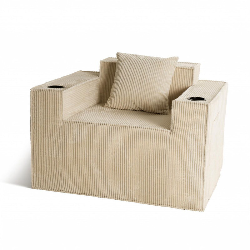 Corduroy Arm Chair And Toss Pillow - Khaki