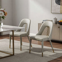 Load image into Gallery viewer, Faux Leather Stainless Steel Dining Side Chairs (Set of 2) - Gray / Gold
