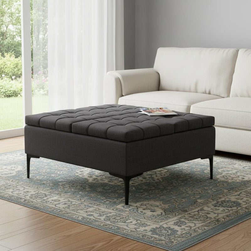 36" Upholstery Storage Ottoman - Black / Slate Gray
