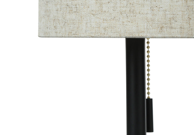 Metal Candlestick USB Table Lamps With Beige Drum Shade (Set of 2) - Black