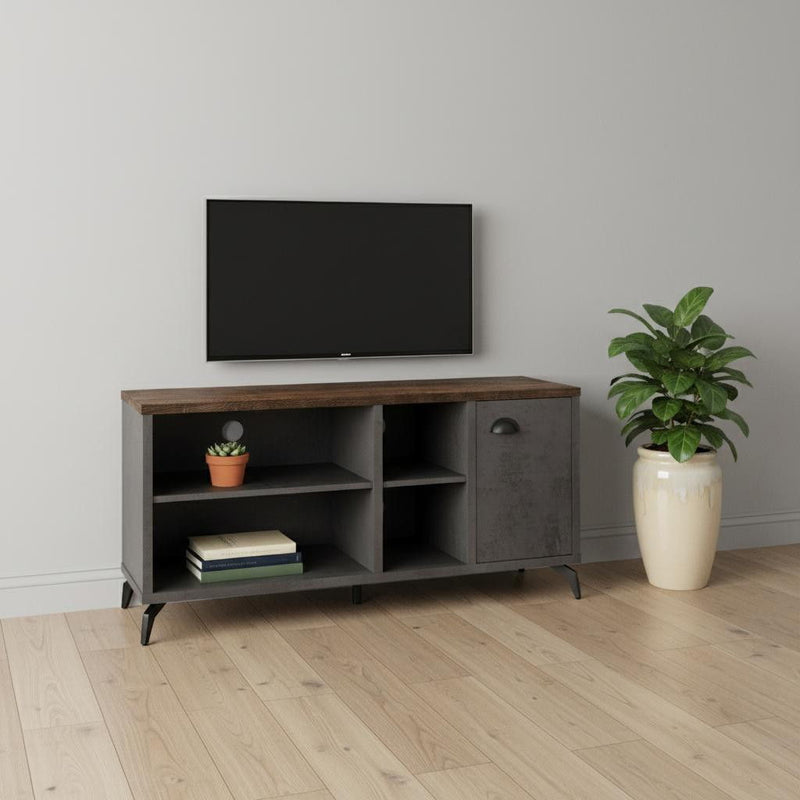 47" Distressed Reclaimed Wood Enclosed And Open Storage TV Stand - Brown And Gray
