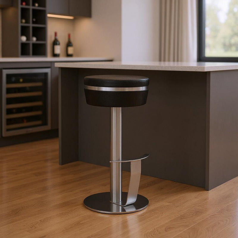 Faux Leather Steel Bar Height Bar Chair - Black / Silver