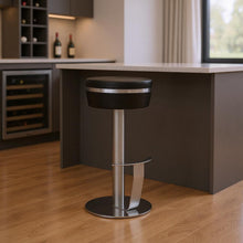 Load image into Gallery viewer, Faux Leather Steel Bar Height Bar Chair - Black / Silver
