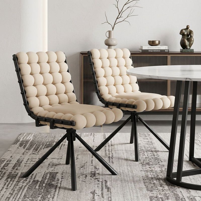 Velvet Metal Dining Side Chairs (Set of 2) - Beige / Black
