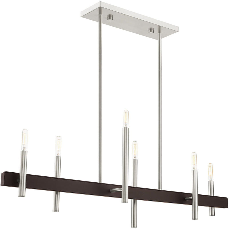 24'' Six Light Dimmable Chandelier With Shades - Nickel