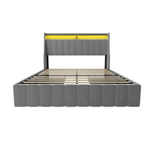 Load image into Gallery viewer, Queen Size Bed Frame With LED Lighting, Winged Headboard With Storage Drawers - Light Gray

