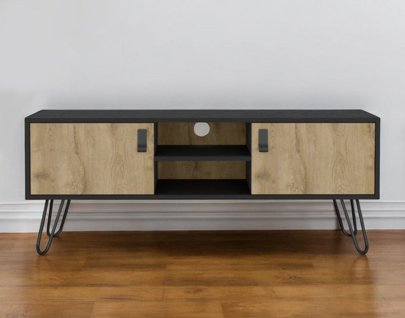 48" Cabinet Open And Enclosed Storage TV Stand - Beige And Black
