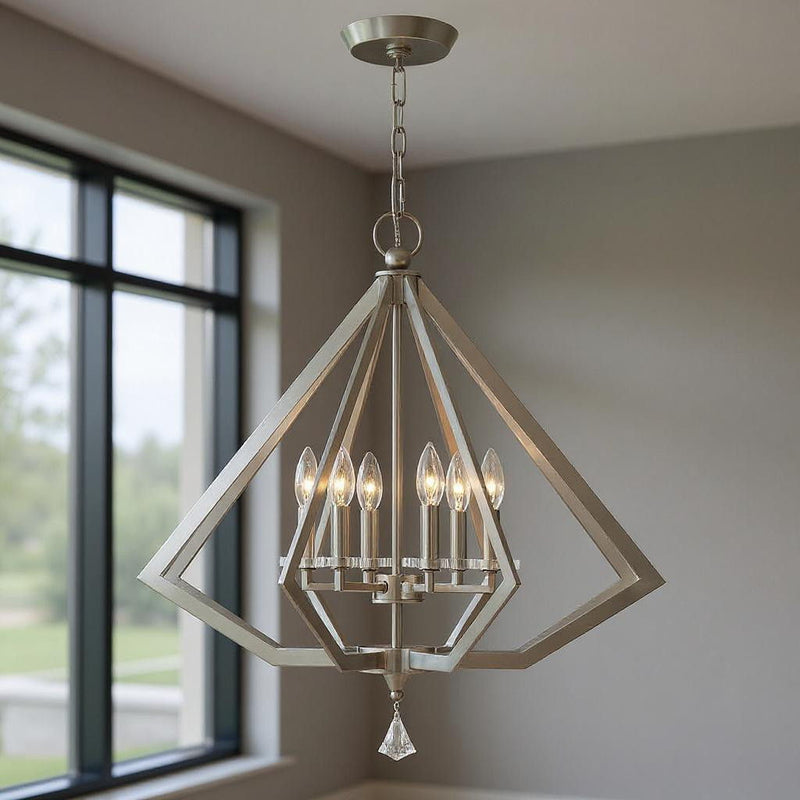 26'' 6 Light Dimmable Chandelier With Shades - Nickel