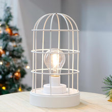 Load image into Gallery viewer, 10" Battery Operated Lamp With Cage Cylinder Shade - White
