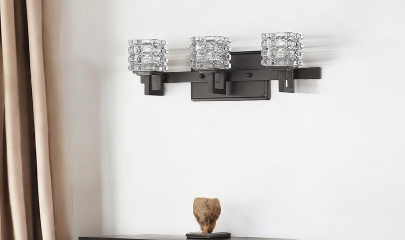 Coralie 3-Light Sconce With Pressed Crystal Shades - Oil-Rubbed Bronze