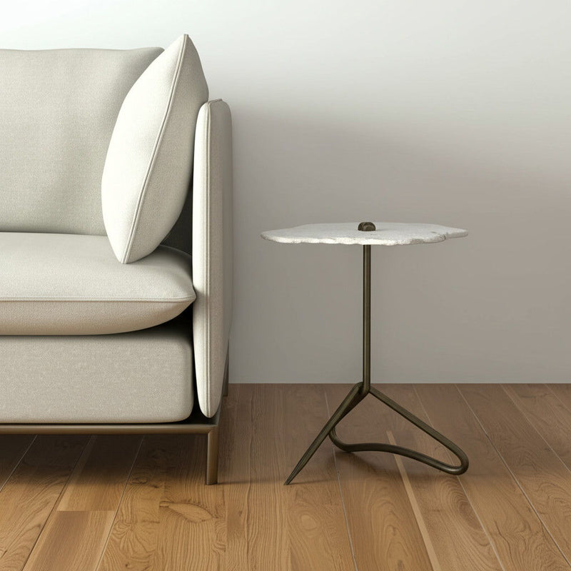 Marble End Table - Gold And White