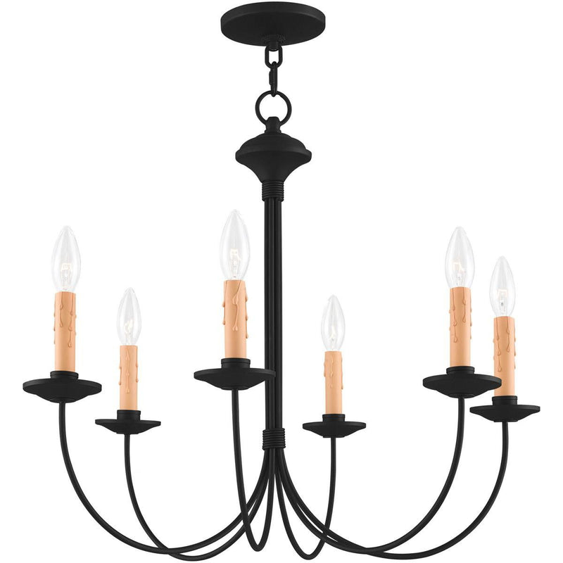 22" Six Light Dimmable Chandelier With Shades - Black