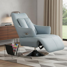 Load image into Gallery viewer, Tufted Genuine Leather Power Swivel Recliner - Light Blue
