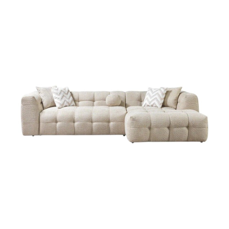 Boucle L Shaped Two Piece Sofa Chaise Sectional With Toss Pillows - Ivory