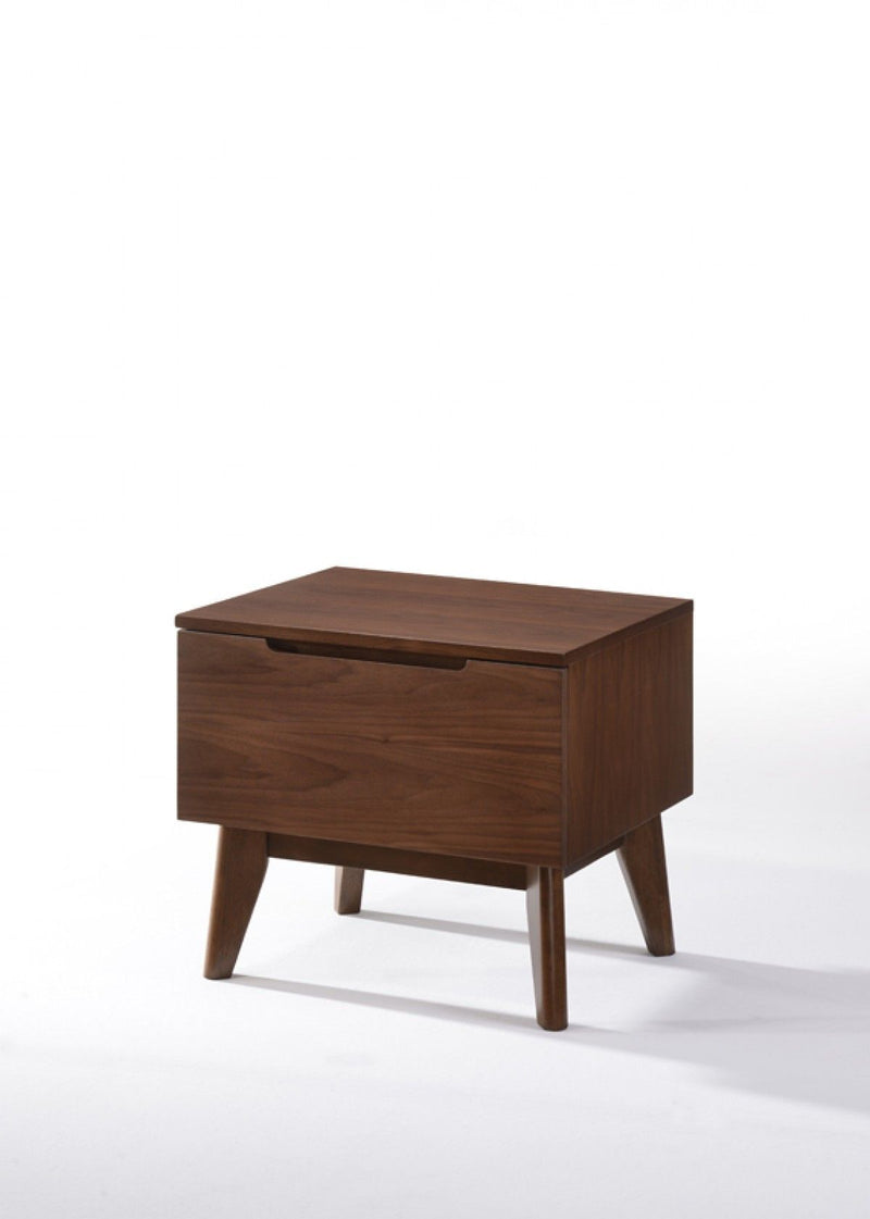 Mid Century Modern Walnut Veneer Nightstand - Dark Brown