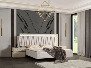 Delfano Modern Style King Bed Made with Wood in Beige