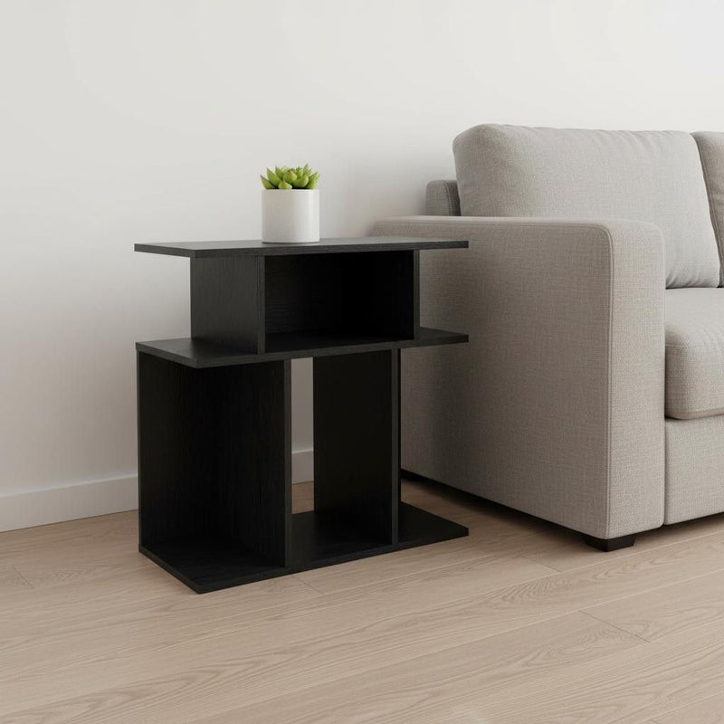 Wood End Table With 6 - Black And Gray