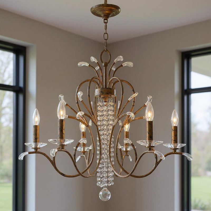 26'' Six-Light Dimmable Chandelier With Shades - Bronze