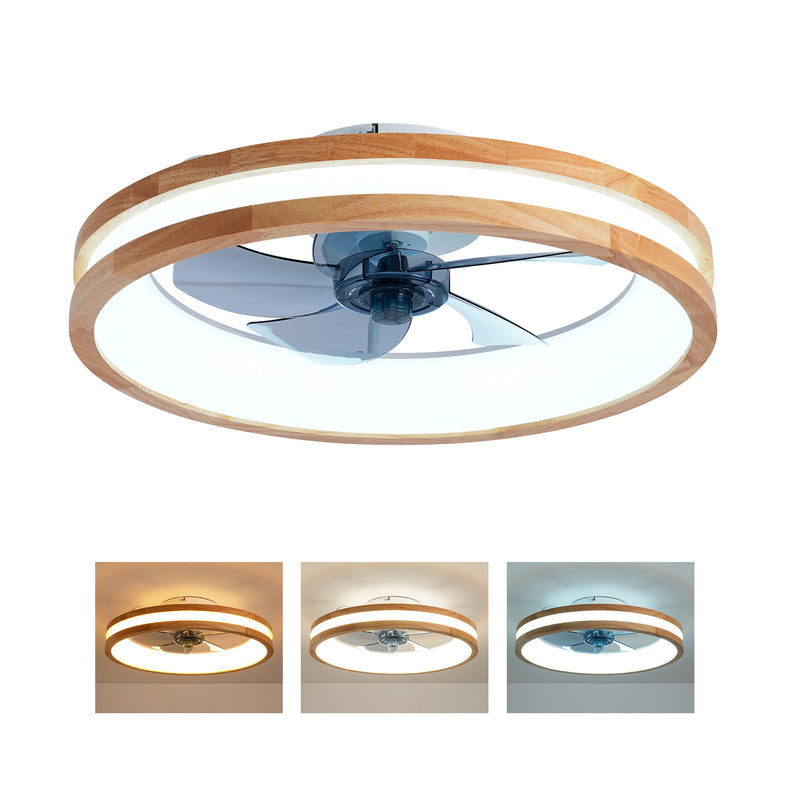 Ceiling Fans With LED Light Source And Remote Control, 3000 - 6500K Dimmable, 6 Speeds, Quiet DC Motor For Living Room - Natural Wood / White