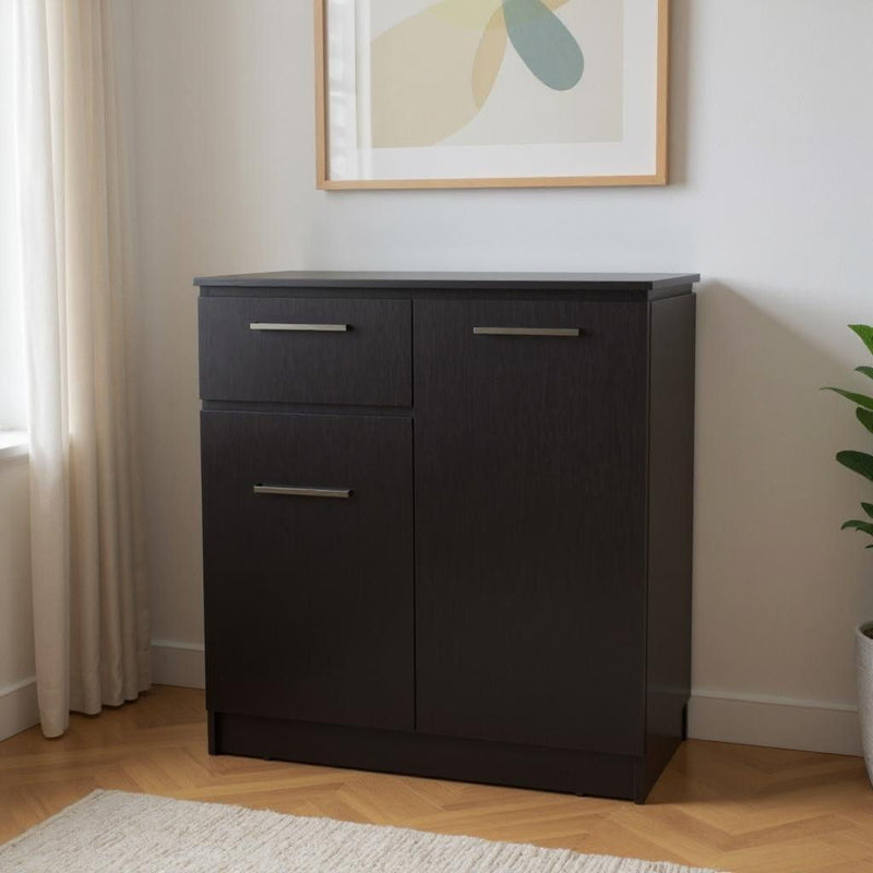 37" Wood Accent Cabinet With Two Doors And One Drawer - Black
