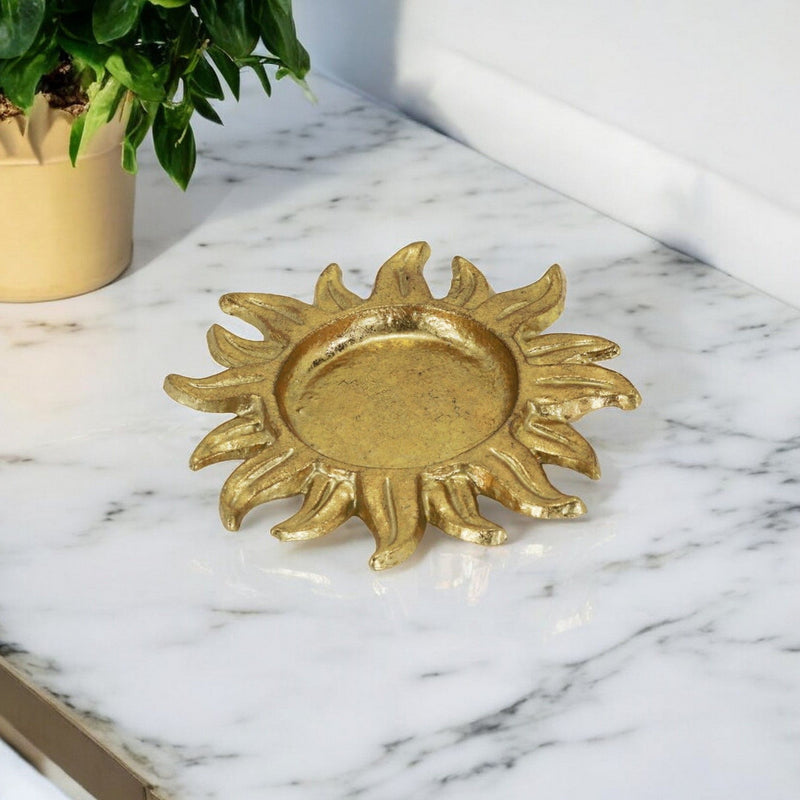 7" Sunburst Cast Iron Handmade Vanity Tray - Gold