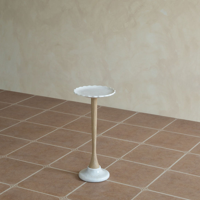 Marble Round Pedestal End Table - White