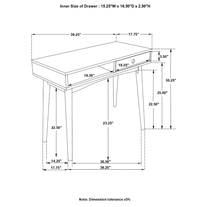 1 Drawer Writing Desk, Compact Size For Home Office - White