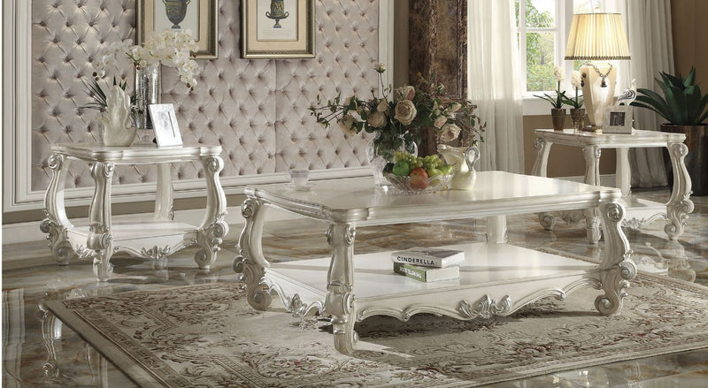 Solid And Manufactured Wood Coffee Table With Shelf - Antiqued White